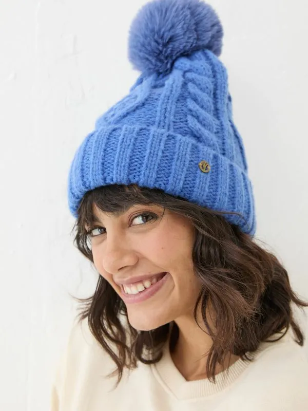 Fat Face Hats Women Blue Billie Cable Bobble Hat
