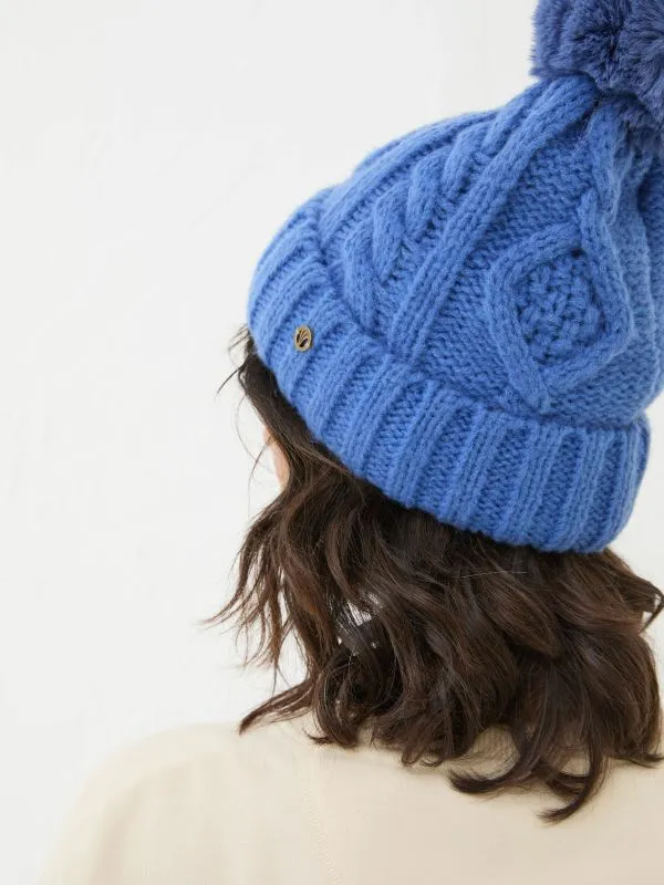 Fat Face Hats Women Blue Billie Cable Bobble Hat