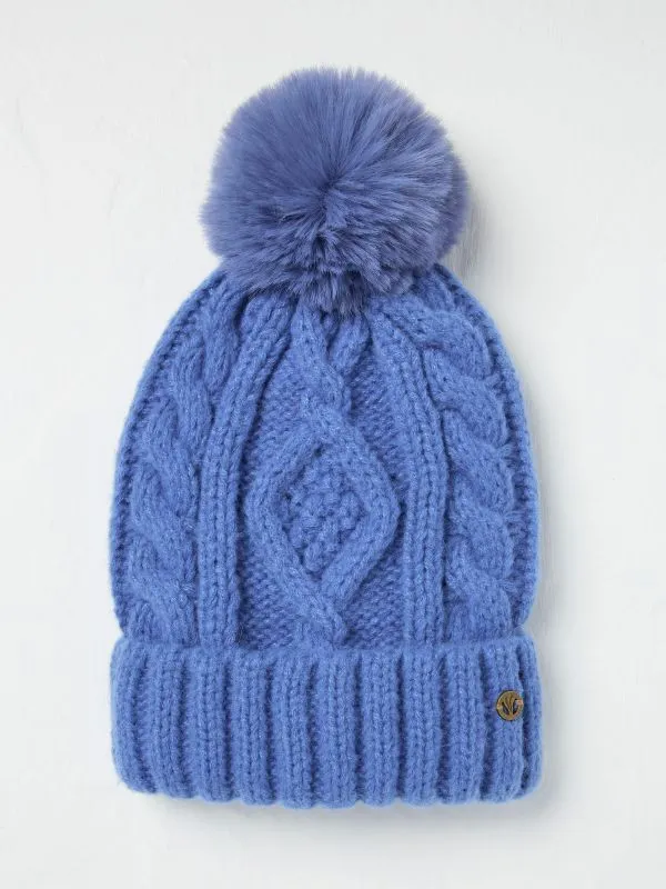 Fat Face Hats Women Blue Billie Cable Bobble Hat