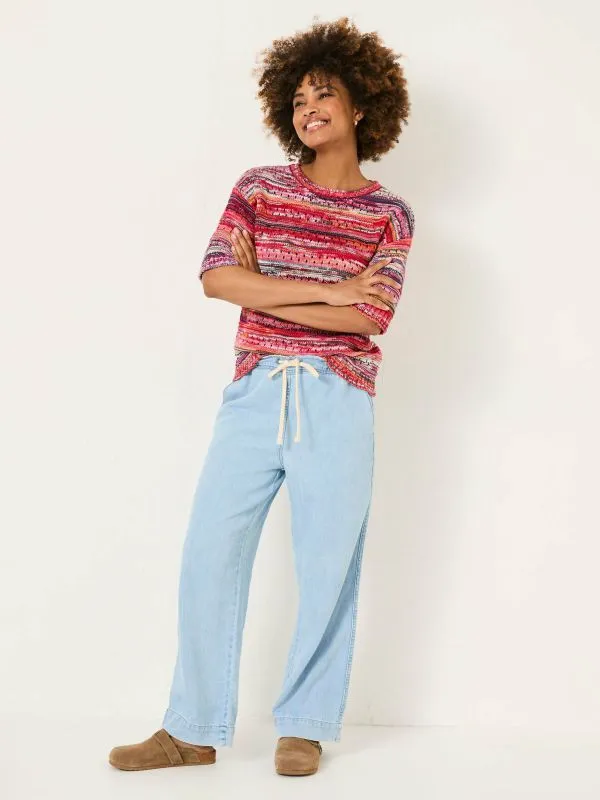 Fat Face Jeans Women Ashby Light Blue Denim Straight Leg 100 Cotton Drawstring Jeans