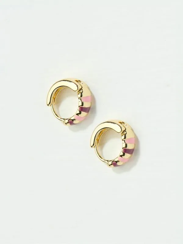 Fat Face Jewellery Women Pink Stripe Enamel Huggie Hoops