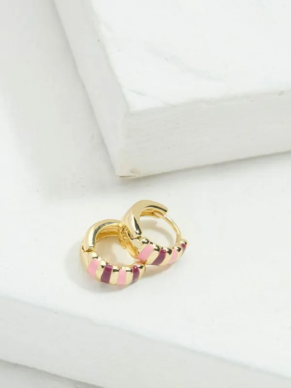 Fat Face Jewellery Women Pink Stripe Enamel Huggie Hoops