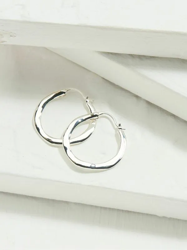 Fat Face Jewellery Women Silver Tone Hammered Hoop Earrings