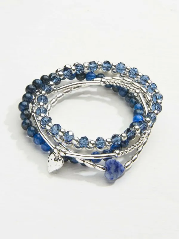 Fat Face Jewellery Women Silver Tone Stretch Stack Bracelet