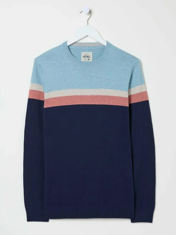 Fat Face Knitwear Men Navy Rye Chest Stripe Knitted Crew Neck Jumper