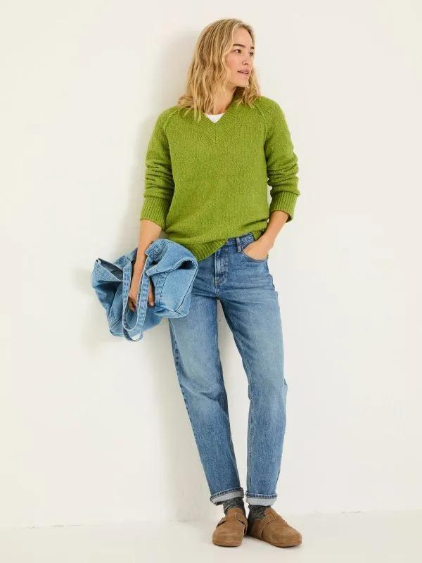 Fat Face Knitwear Women Green Bonnie Boucle VNeck Jumper