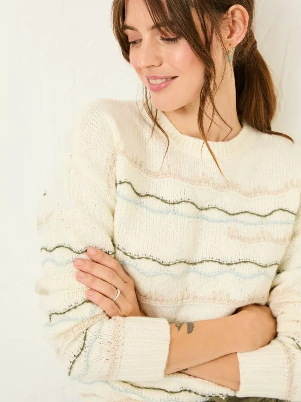 Fat Face Knitwear Women Ivory Suki Pattern Knitted Crew Neck Jumper