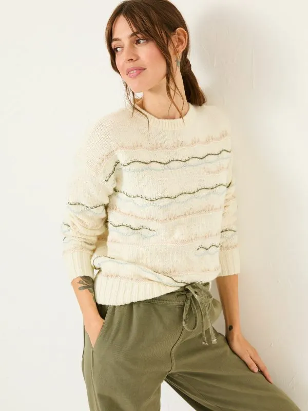 Fat Face Knitwear Women Ivory Suki Pattern Knitted Crew Neck Jumper
