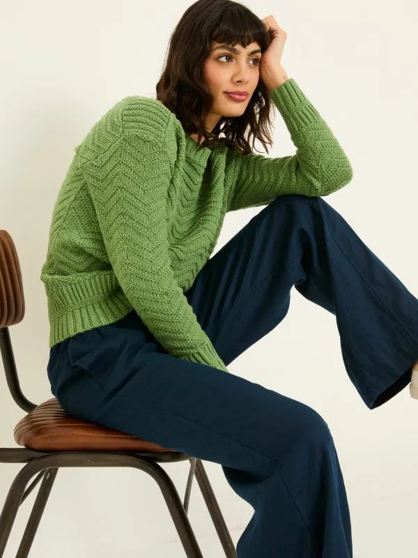 Fat Face Knitwear Women Mid Green Jessie Textured Knitted Jumper