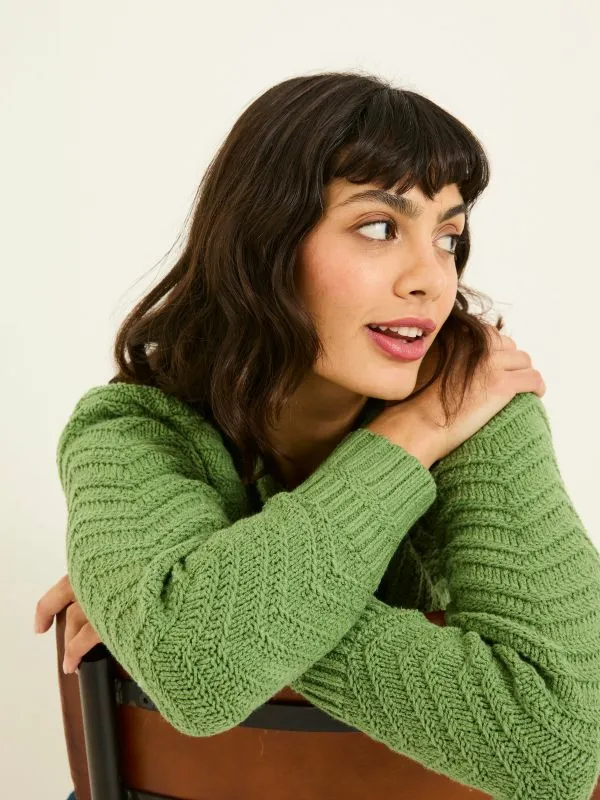 Fat Face Knitwear Women Mid Green Jessie Textured Knitted Jumper