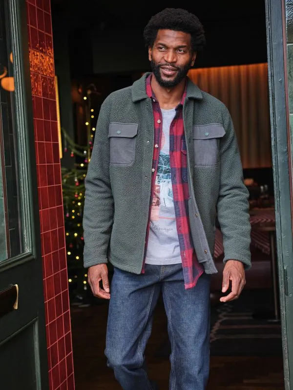 Fat Face Loungewear Men Dark Green Fleece Overshirt