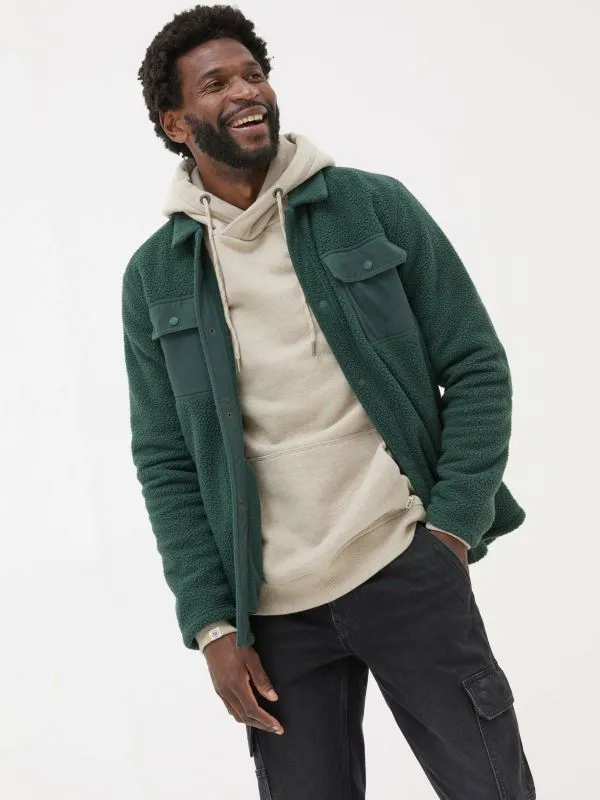 Fat Face Loungewear Men Dark Green Fleece Overshirt