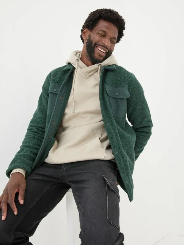 Fat Face Loungewear Men Dark Green Fleece Overshirt