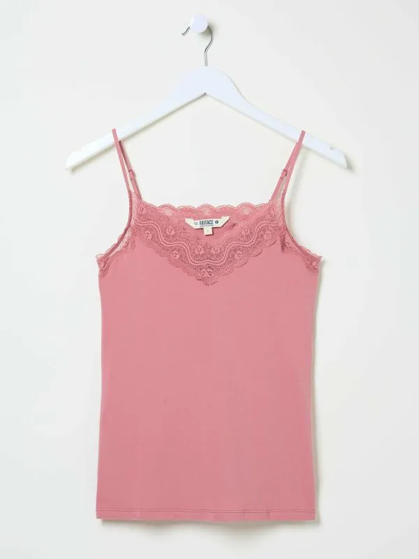 Fat Face Pyjamas and Nightwear Women Pink VNeck Lace Vest Pyjama Top