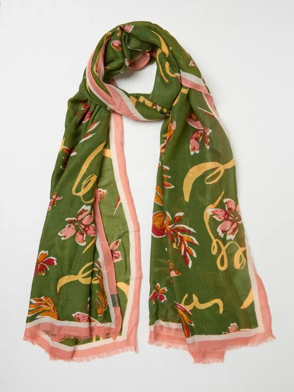 Fat Face Scarves Women Green Wilding Printed Lightweight Scarf