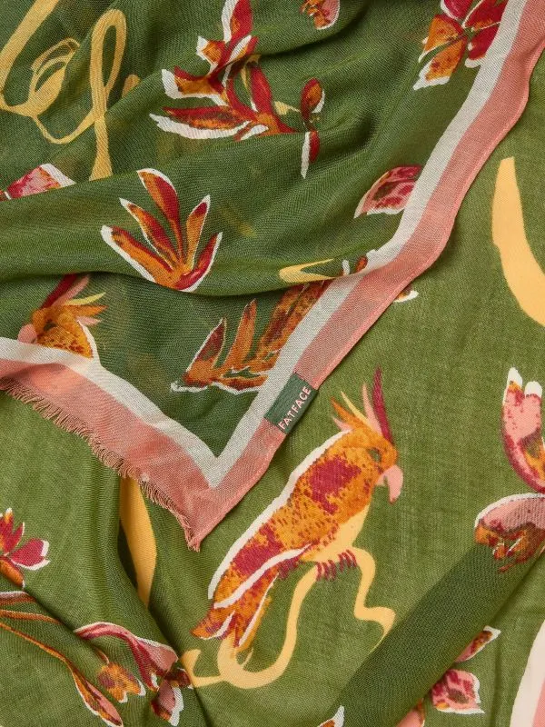 Fat Face Scarves Women Green Wilding Printed Lightweight Scarf