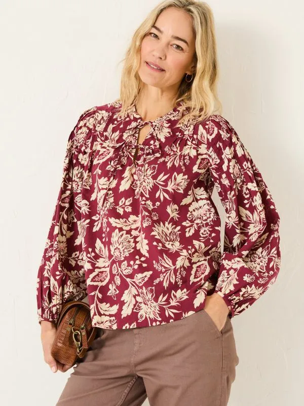 Fat Face Shirts and Blouses Women Burgundy Red 100 Cotton Sandy Blouse