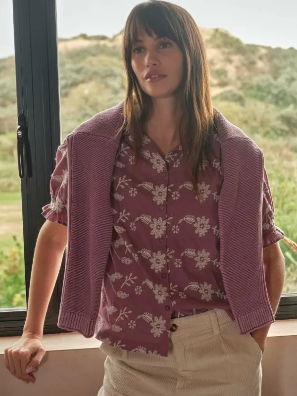 Fat Face Shirts and Blouses Women Dusky Purple Kat 100 Cotton Embroidered Shirt
