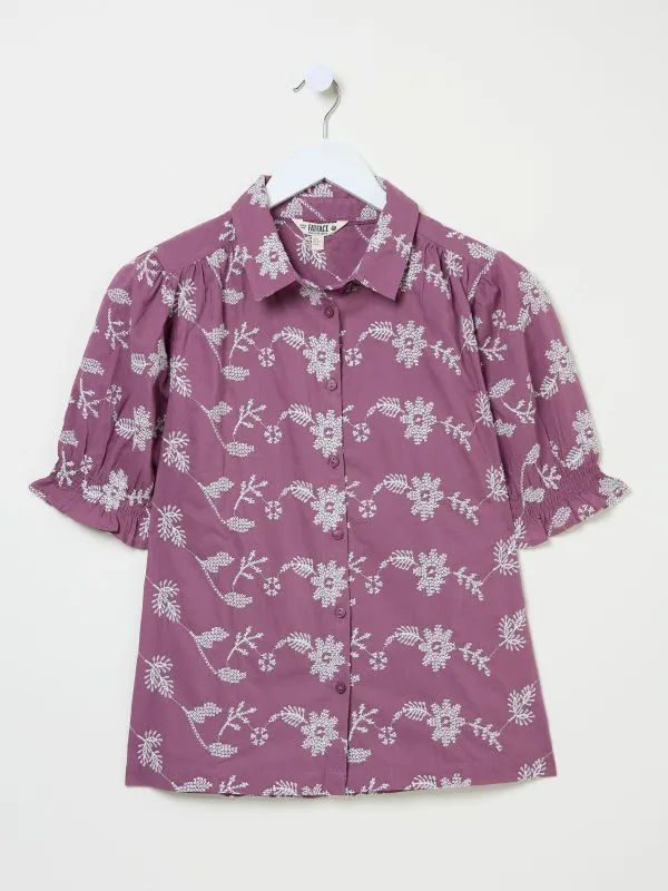 Fat Face Shirts and Blouses Women Dusky Purple Kat 100 Cotton Embroidered Shirt Fat Face Shirts and Blouses Women Dusky Purple Kat 100 Cotton Embroidered Shirt