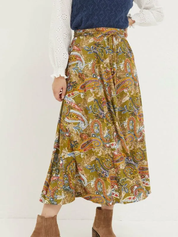 Fat Face Skirts Women Amelie Green Prairie Paisley Midi Skirt