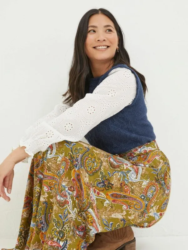 Fat Face Skirts Women Amelie Green Prairie Paisley Midi Skirt
