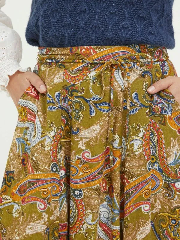 Fat Face Skirts Women Amelie Green Prairie Paisley Midi Skirt