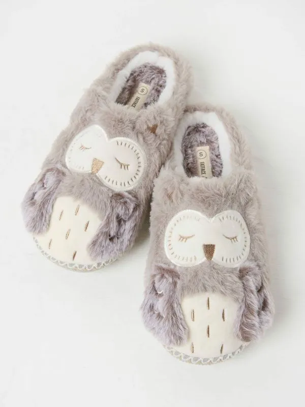 Fat Face Slippers Women Ophelia Light Grey Ophelia Owl Slippers