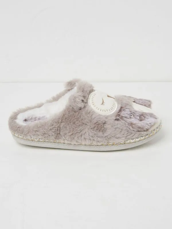 Fat Face Slippers Women Ophelia Light Grey Ophelia Owl Slippers