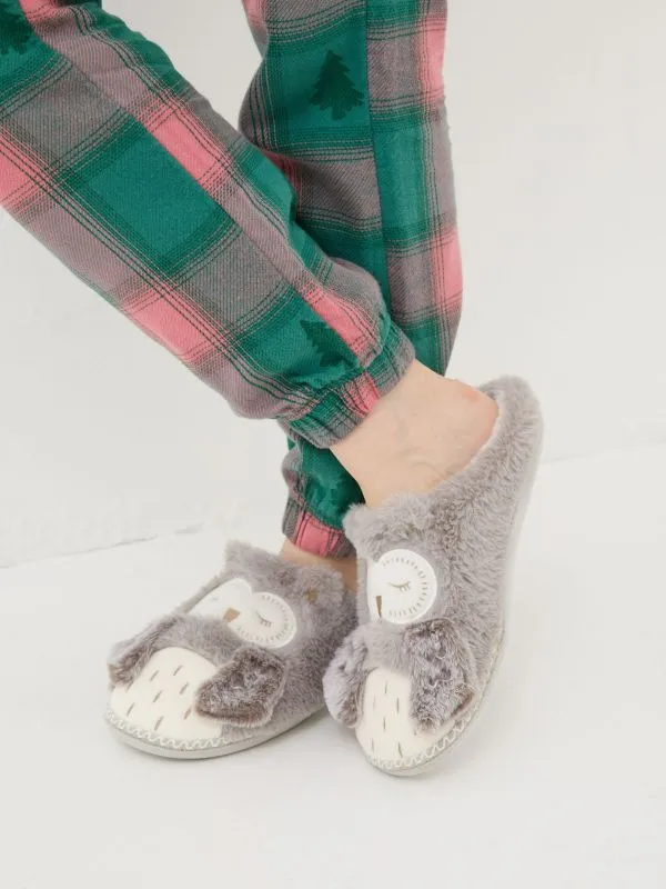 Fat Face Slippers Women Ophelia Light Grey Ophelia Owl Slippers