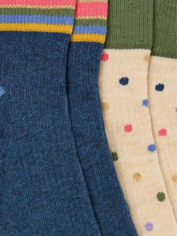Fat Face Socks Women Navy Spotty Socks 2 Pairs