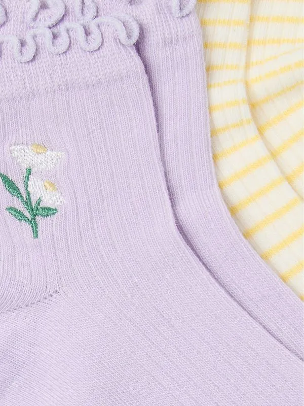 Fat Face Socks Women Purple 2 Pairs Of Daisy Ankle Socks