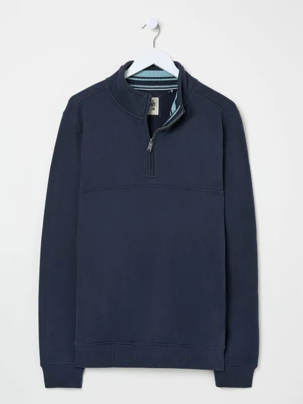 Fat Face Sweatshirts and Hoodies Men Brooke Navy Half Neck Sweatshirt