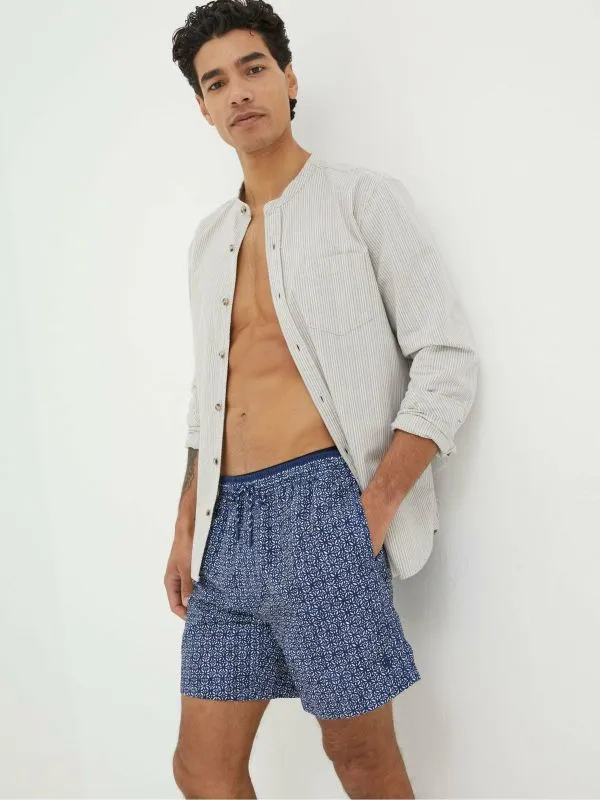 Fat Face Swimwear Men Blue Trevose Tile Print Swim Shorts