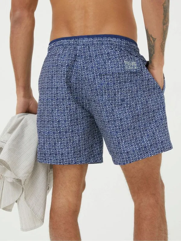 Fat Face Swimwear Men Blue Trevose Tile Print Swim Shorts