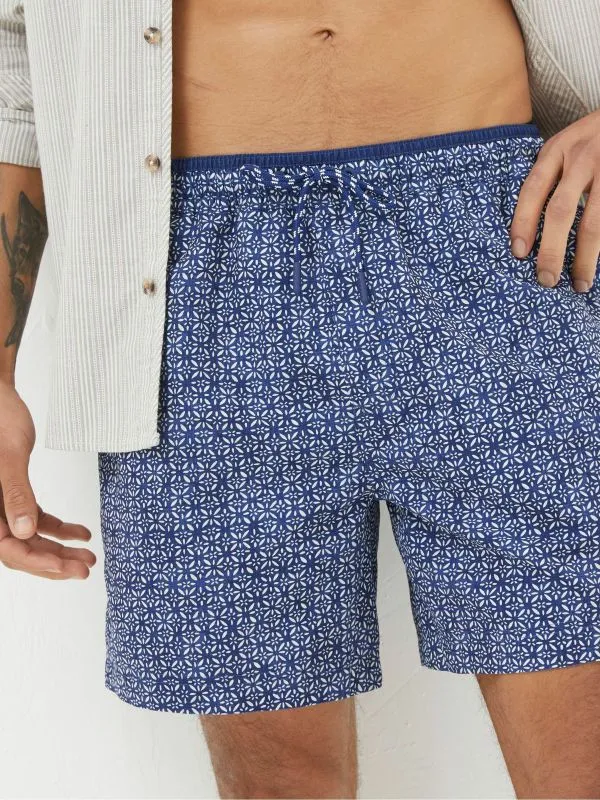 Fat Face Swimwear Men Blue Trevose Tile Print Swim Shorts