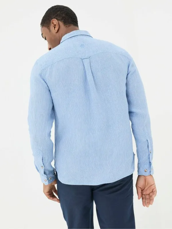 Fat Face Tall Collection Men Blue Long Sleeve Fine Stripe Linen Shirt