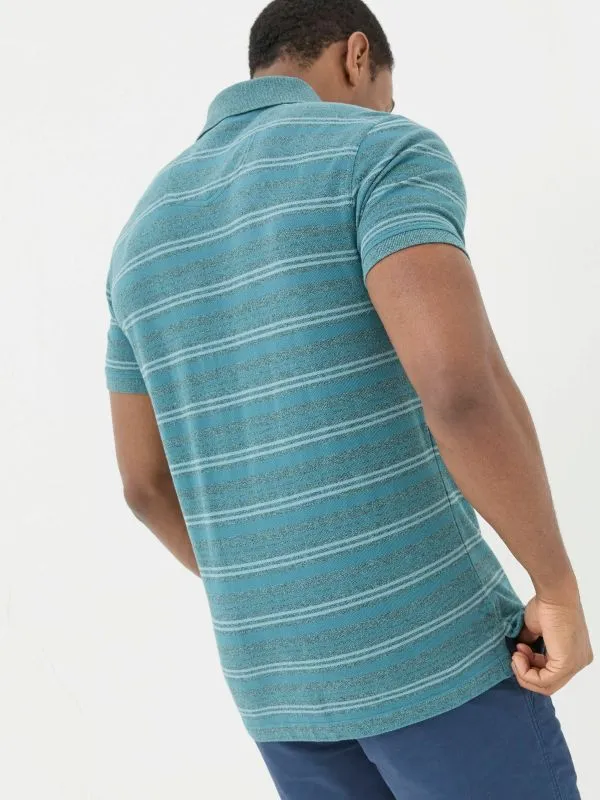 Fat Face Tall Collection Men Blue Stripe Pique Polo Shirt