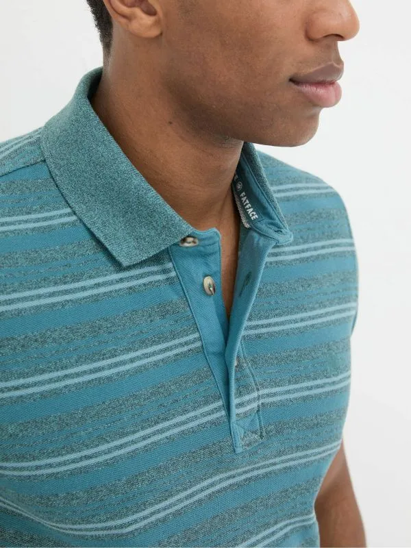 Fat Face Tall Collection Men Blue Stripe Pique Polo Shirt
