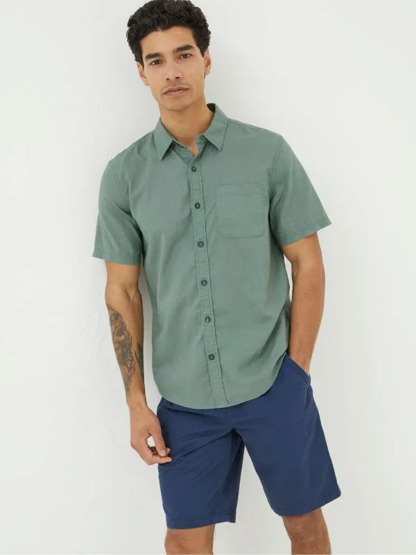 Fat Face Tall Collection Men Bugle Green Linen Cotton Shirt