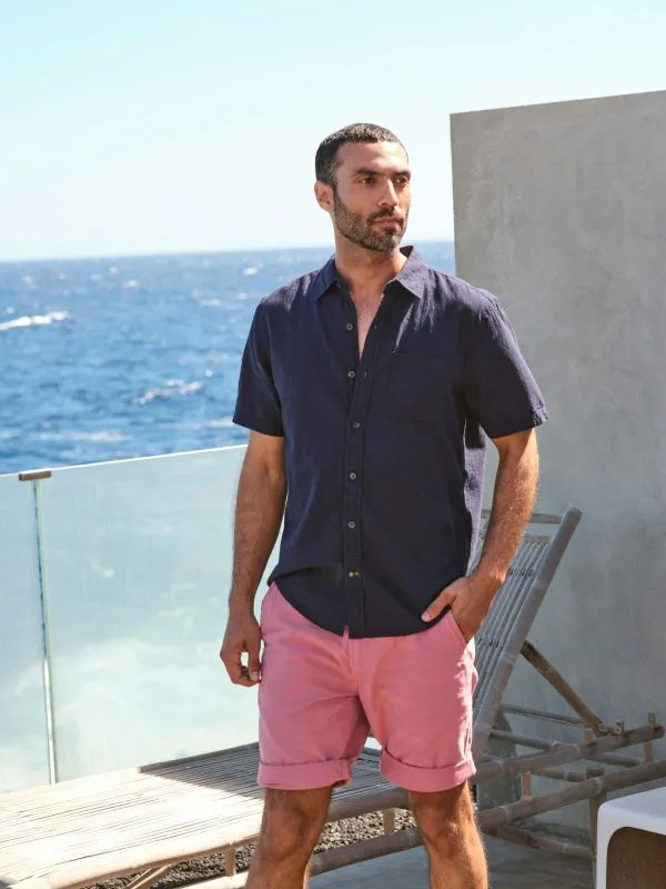 Fat Face Tall Collection Men Bugle Navy Blue Linen Cotton Shirt