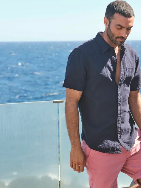 Fat Face Tall Collection Men Bugle Navy Blue Linen Cotton Shirt