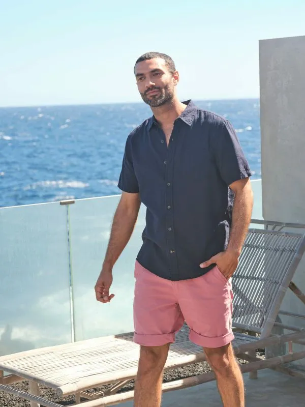 Fat Face Tall Collection Men Bugle Navy Blue Linen Cotton Shirt