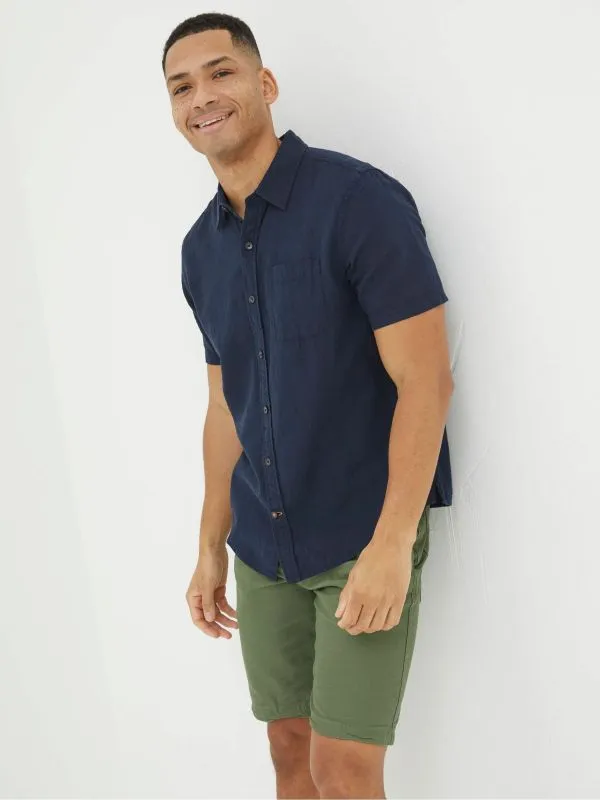 Fat Face Tall Collection Men Bugle Navy Blue Linen Cotton Shirt