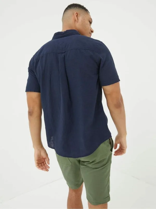 Fat Face Tall Collection Men Bugle Navy Blue Linen Cotton Shirt