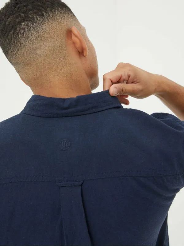 Fat Face Tall Collection Men Bugle Navy Blue Linen Cotton Shirt