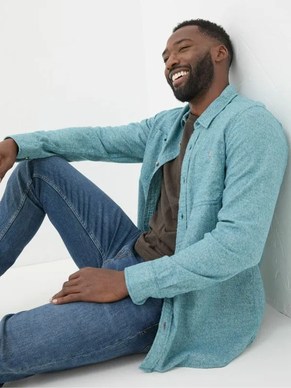 Fat Face Tall Collection Men Green Long Sleeve Malton Shirt