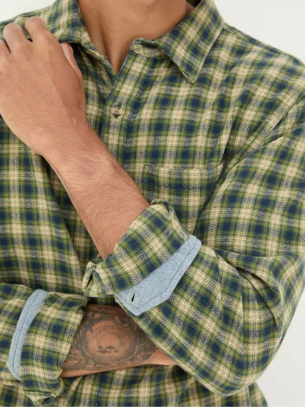 Fat Face Tall Collection Men Green Long Sleeve Read Check Shirt