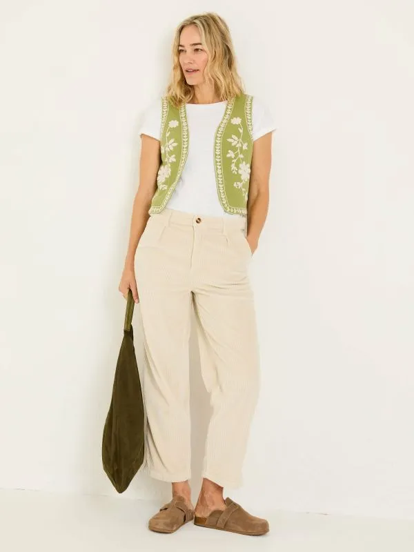 Fat Face Tops and TShirts Women Olive Green 100 Cotton Embroidered Jersey Waistcoat
