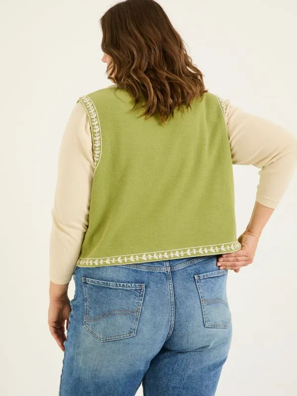 Fat Face Tops and TShirts Women Olive Green 100 Cotton Embroidered Jersey Waistcoat