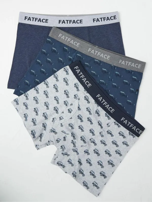 Fat Face Underwear Men Blue Off Roader Cotton Boxers 3 Pack